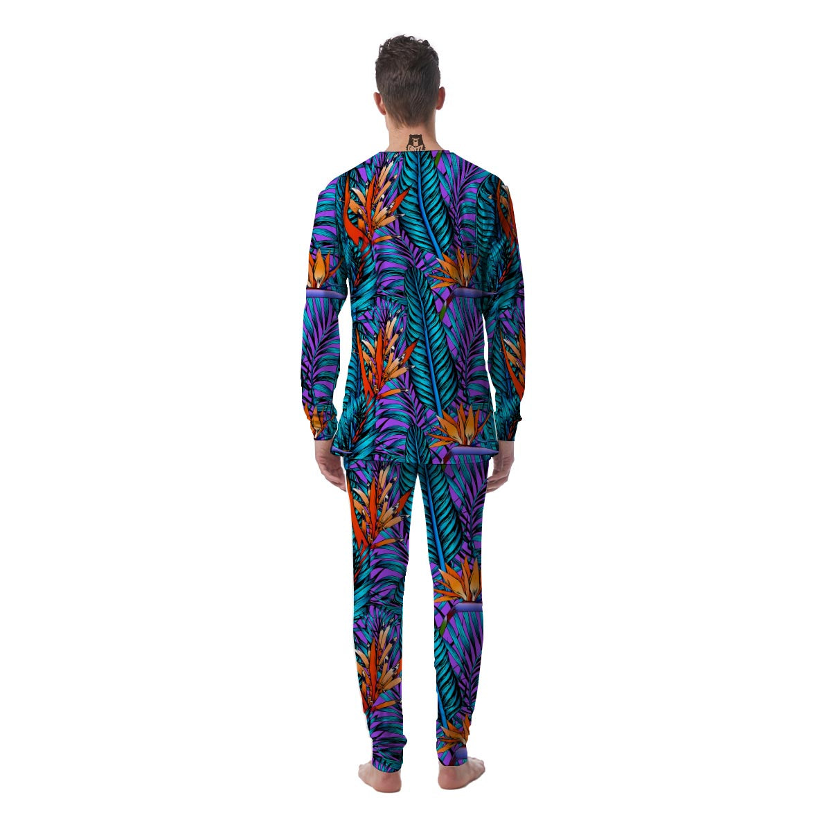 Neon Palm Leaf Tropical Print Men's Pajamas-grizzshop