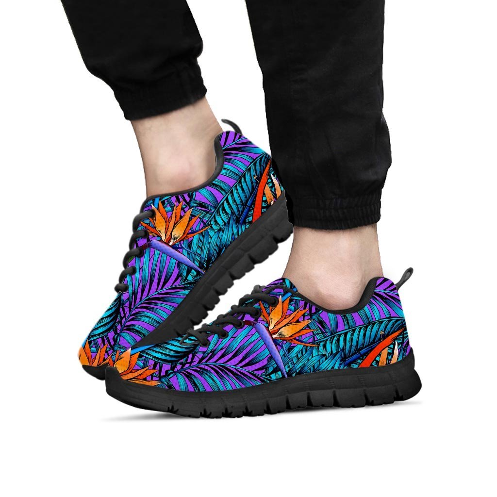 Neon Palm Leaf Tropical Print Men's Sneakers-grizzshop