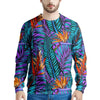 Neon Palm Leaf Tropical Print Men's Sweatshirt-grizzshop