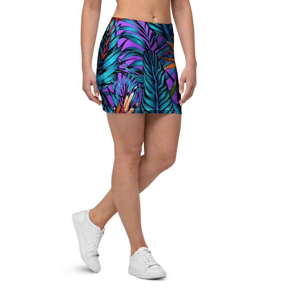 Neon Palm Leaf Tropical Print Mini Skirt-grizzshop