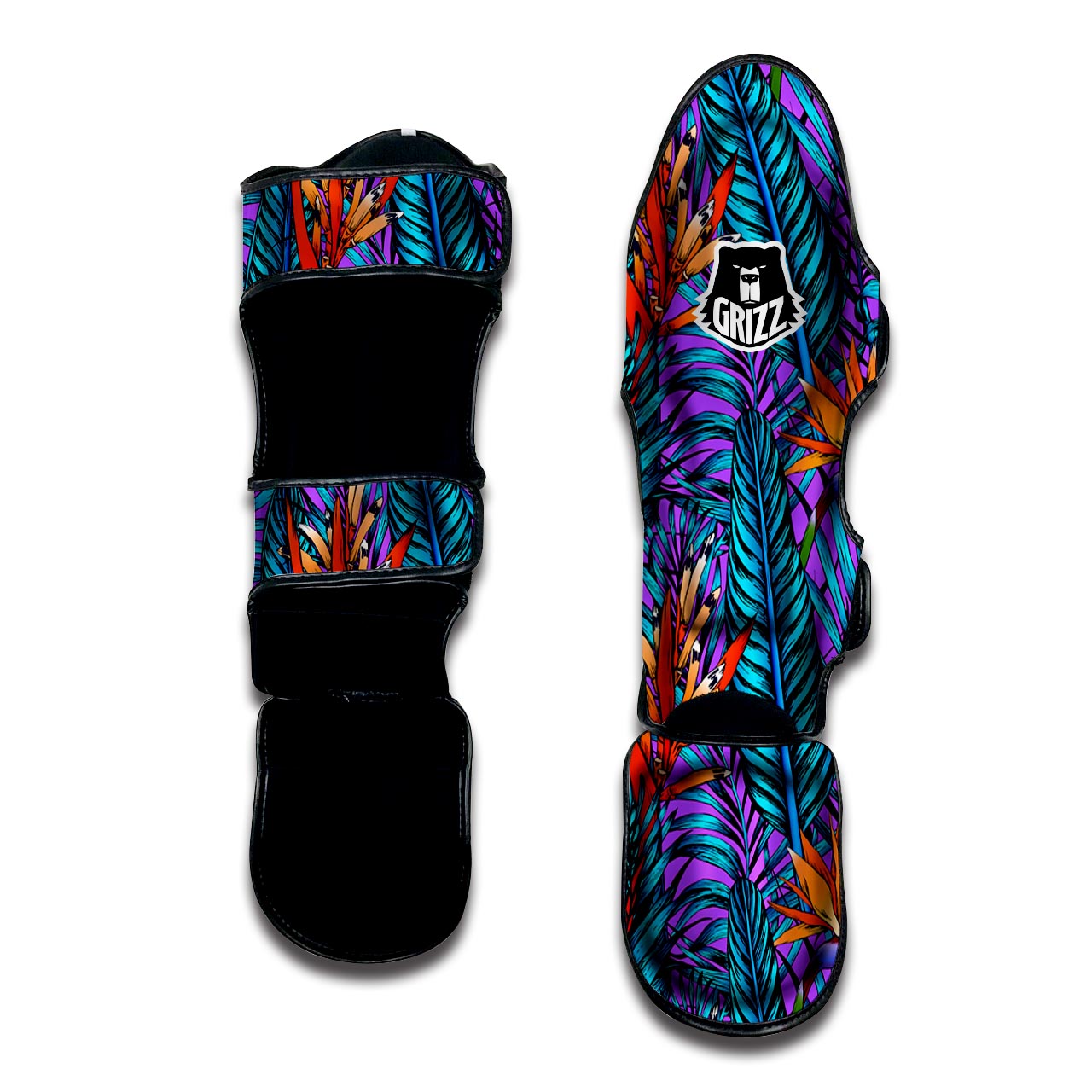 Neon Palm Leaf Tropical Print Muay Thai Shin Guard-grizzshop