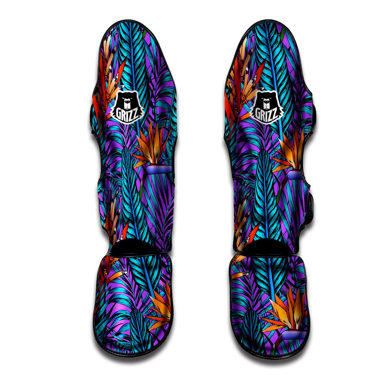 Neon Palm Leaf Tropical Print Muay Thai Shin Guard-grizzshop