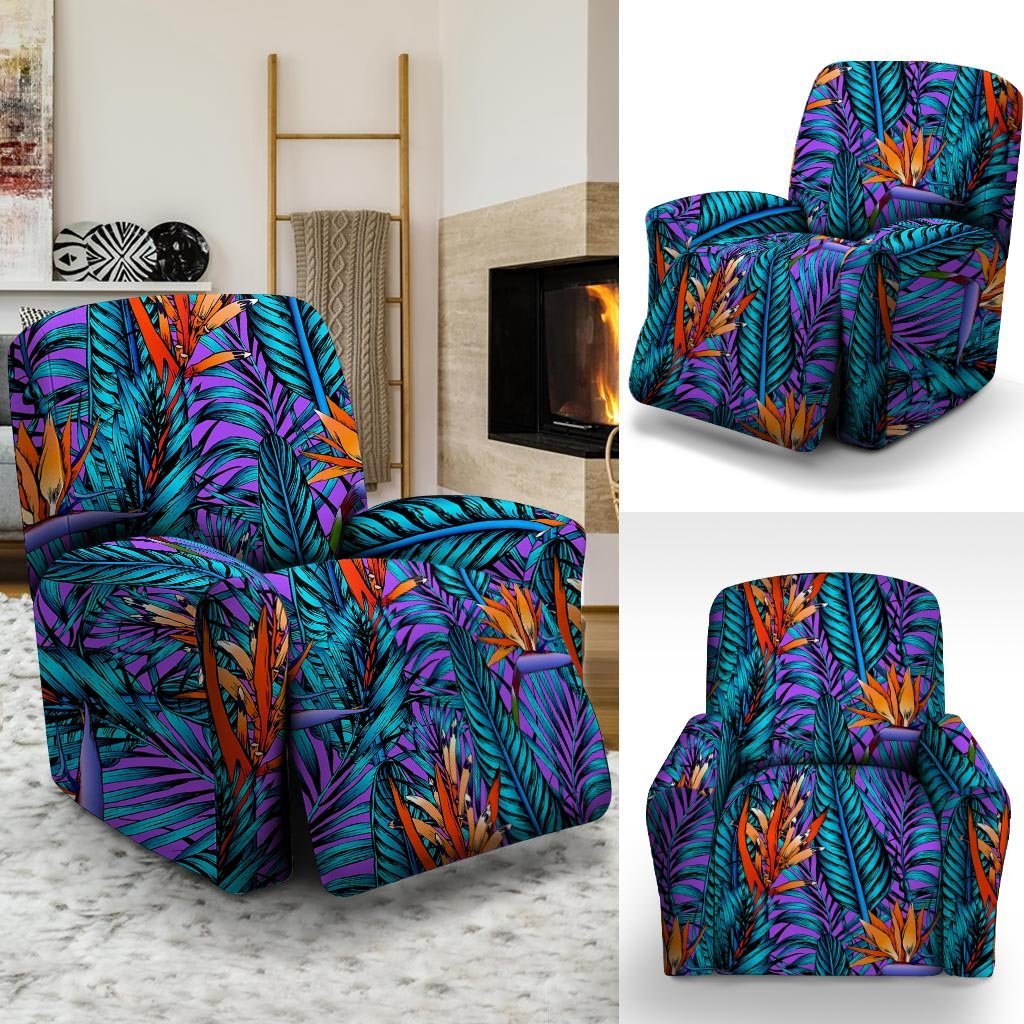 Neon Palm Leaf Tropical Print Recliner Cover-grizzshop