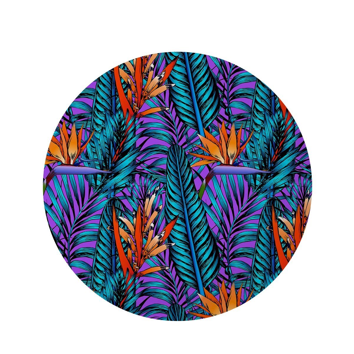 Neon Palm Leaf Tropical Print Round Rug-grizzshop