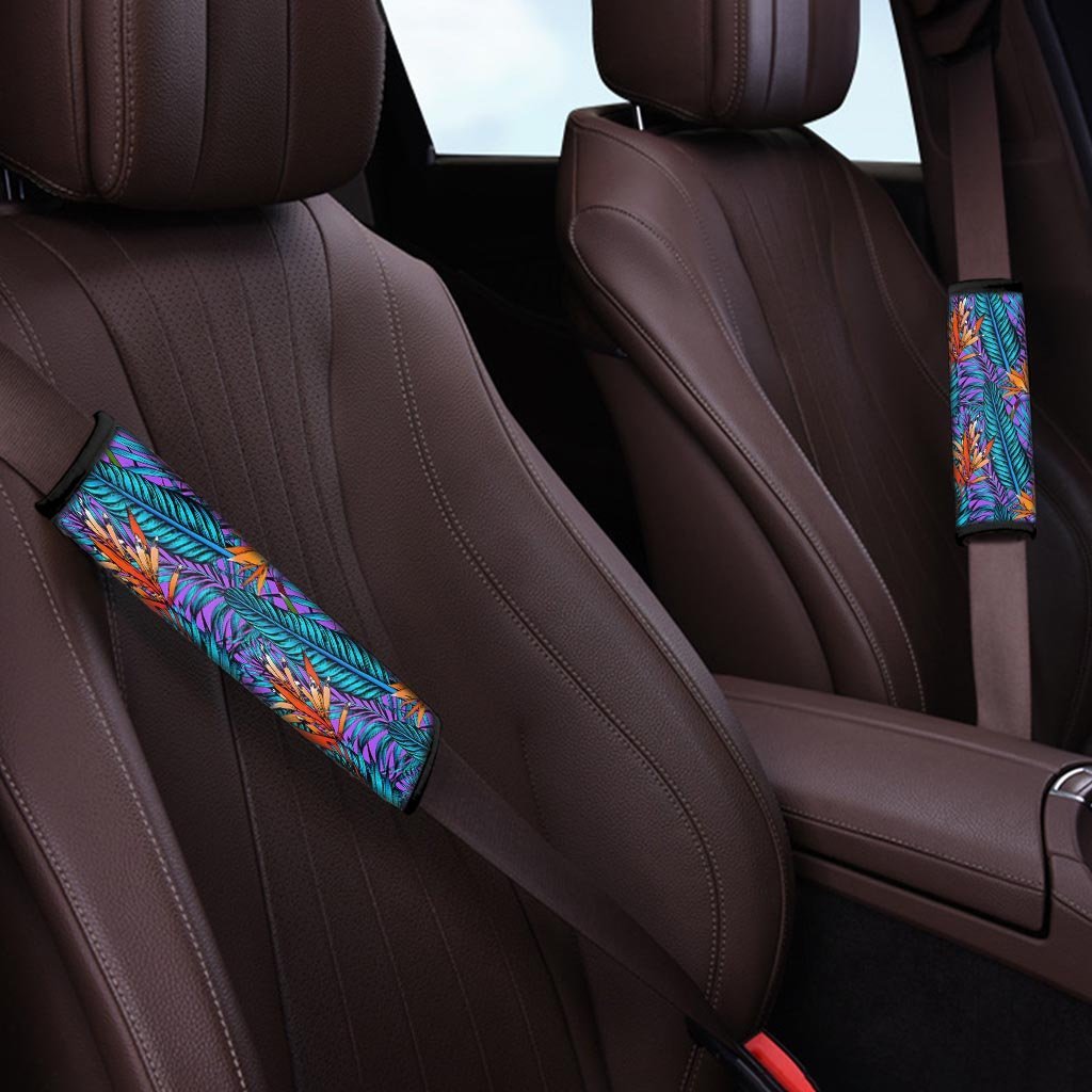 Neon Palm Leaf Tropical Print Seat Belt Cover-grizzshop