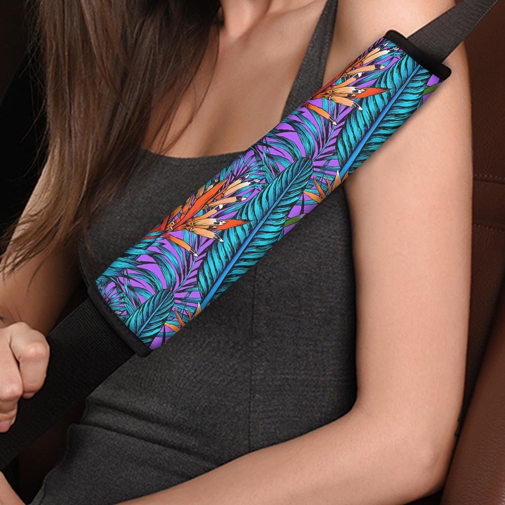 Neon Palm Leaf Tropical Print Seat Belt Cover-grizzshop