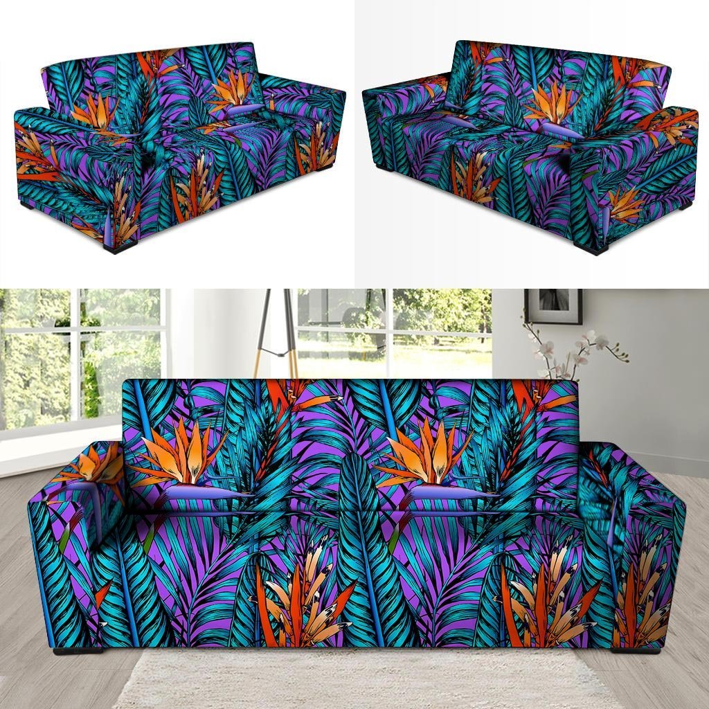 Neon Palm Leaf Tropical Print Sofa Cover-grizzshop