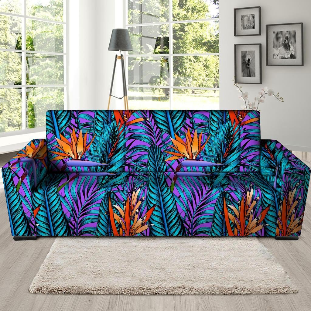 Neon Palm Leaf Tropical Print Sofa Cover-grizzshop