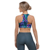 Neon Palm Leaf Tropical Print Sports Bra-grizzshop