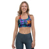 Neon Palm Leaf Tropical Print Sports Bra-grizzshop