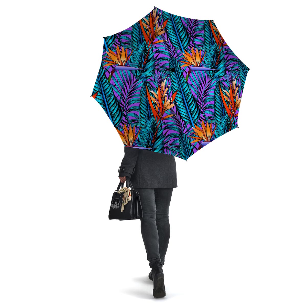 Neon Palm Leaf Tropical Print Umbrella-grizzshop