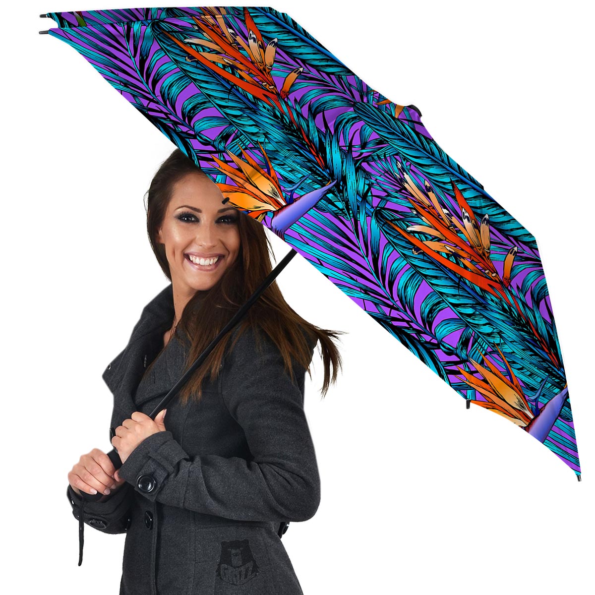 Neon Palm Leaf Tropical Print Umbrella-grizzshop