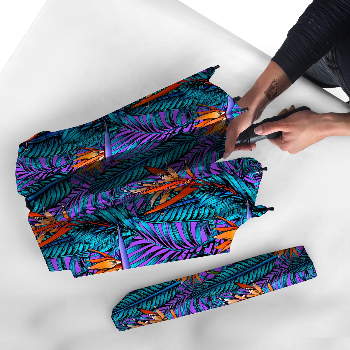 Neon Palm Leaf Tropical Print Umbrella-grizzshop