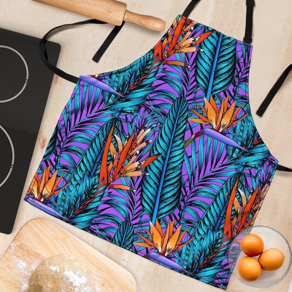 Neon Palm Leaf Tropical Print Women's Apron-grizzshop