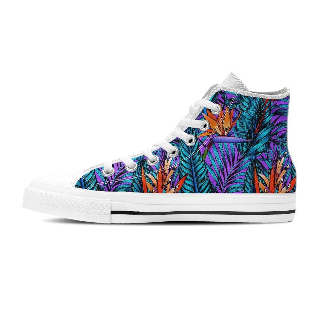 Neon Palm Leaf Tropical Print Women's High Top Shoes-grizzshop