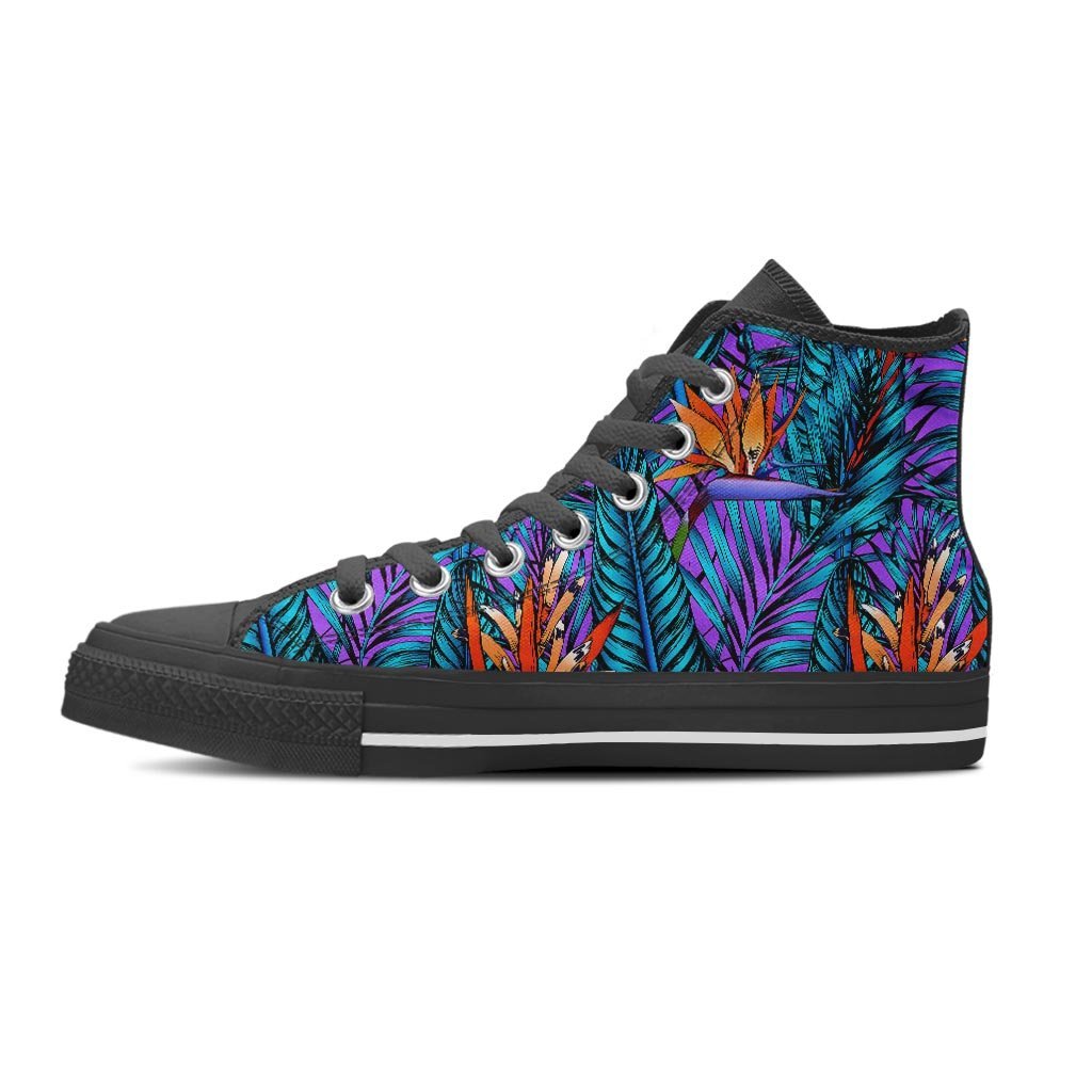 Neon Palm Leaf Tropical Print Women's High Top Shoes-grizzshop