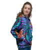 Neon Palm Leaf Tropical Print Women's Hoodie-grizzshop