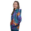 Neon Palm Leaf Tropical Print Women's Hoodie-grizzshop