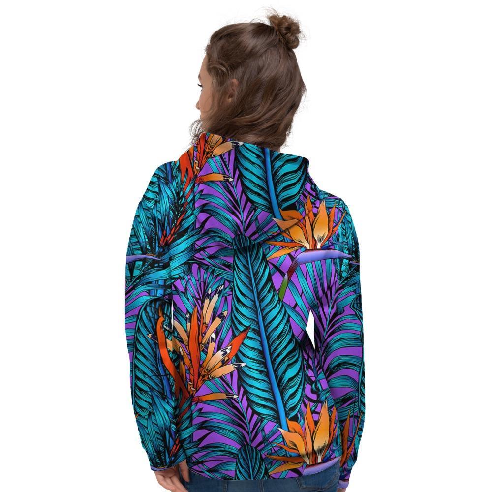 Neon Palm Leaf Tropical Print Women's Hoodie-grizzshop