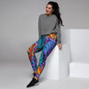 Neon Palm Leaf Tropical Print Women's Joggers-grizzshop