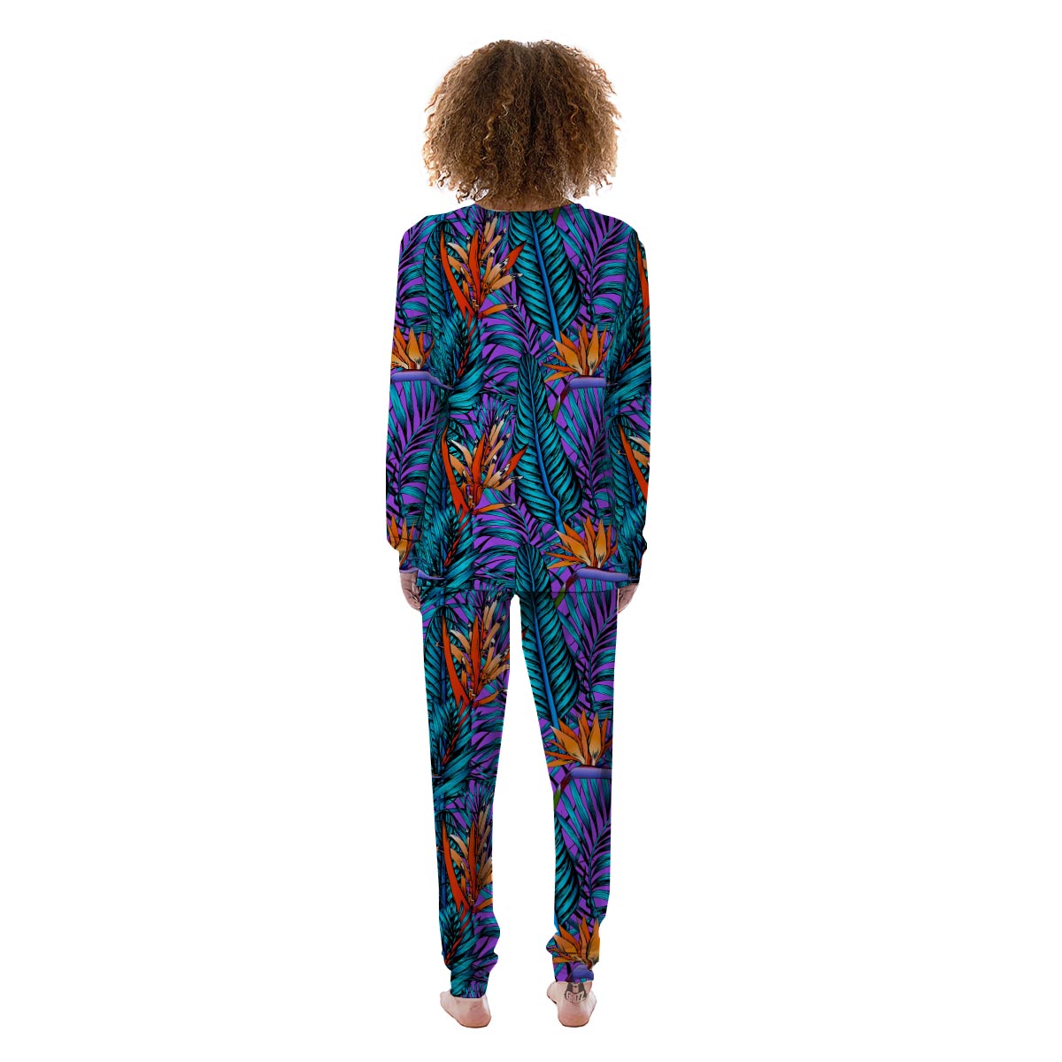 Neon Palm Leaf Tropical Print Women's Pajamas-grizzshop