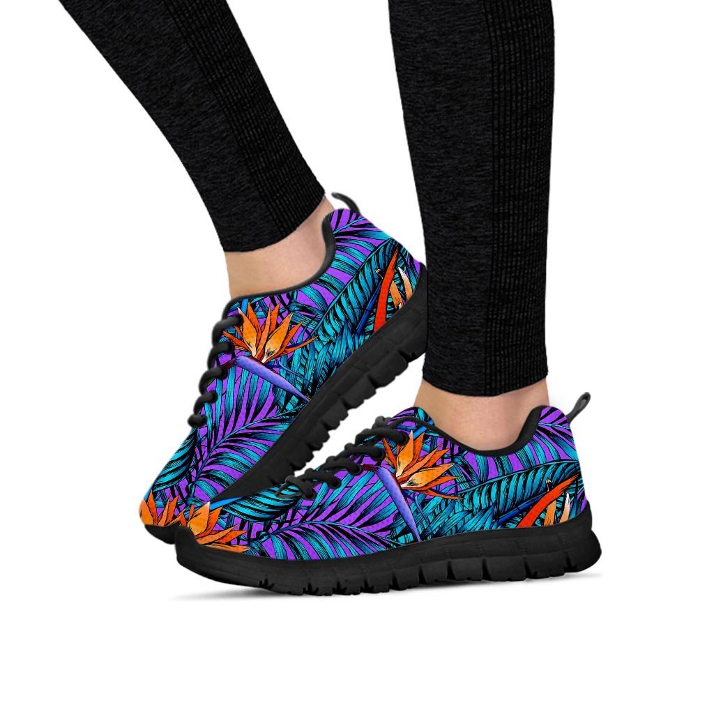 Neon Palm Leaf Tropical Print Women's Sneakers-grizzshop