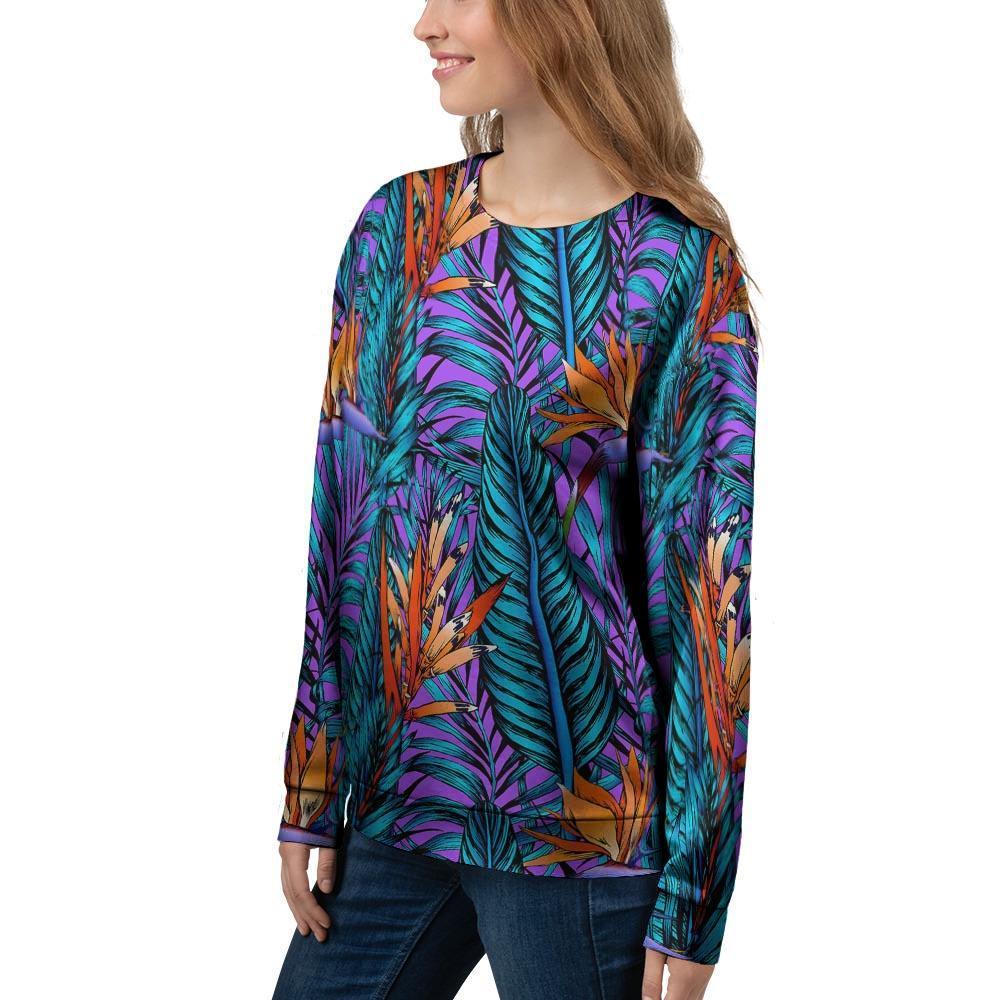 Neon Palm Leaf Tropical Print Women's Sweatshirt-grizzshop