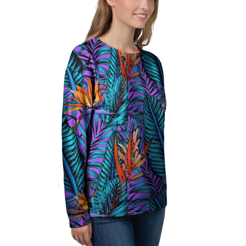 Neon Palm Leaf Tropical Print Women's Sweatshirt-grizzshop