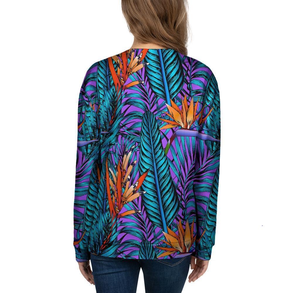 Neon Palm Leaf Tropical Print Women's Sweatshirt-grizzshop