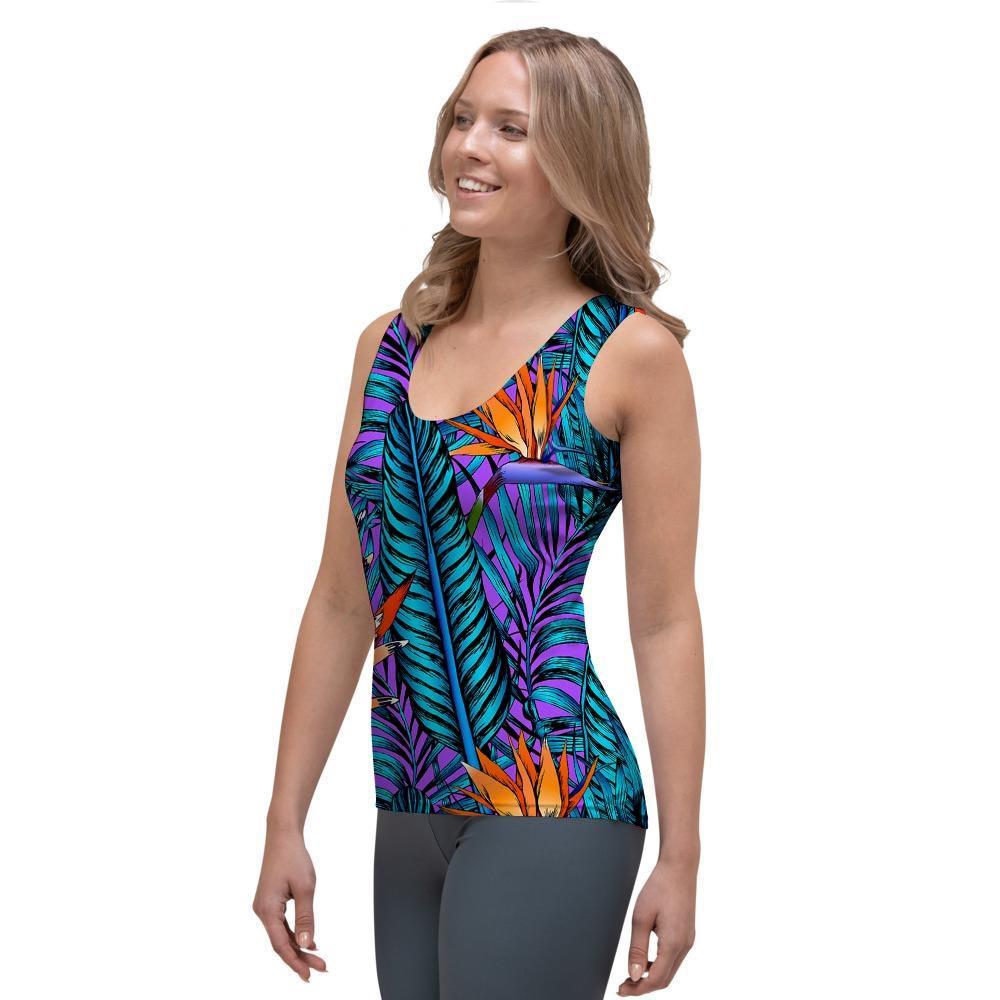 Neon Palm Leaf Tropical Print Women's Tank Top-grizzshop