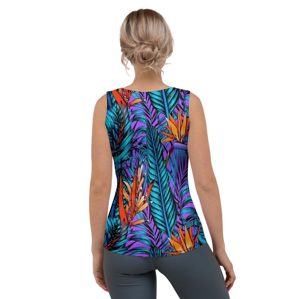 Neon Palm Leaf Tropical Print Women's Tank Top-grizzshop