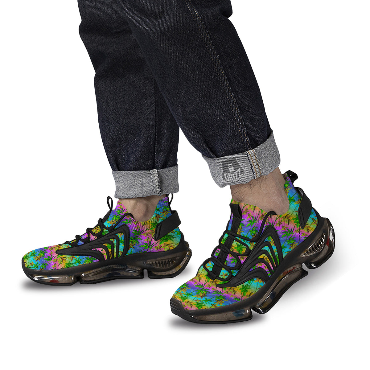 Neon Palm Tree Print Pattern Black Gym Shoes-grizzshop