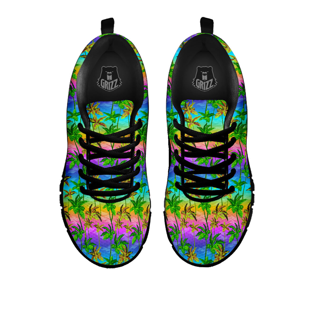 Neon Palm Tree Print Pattern Black Sneaker-grizzshop