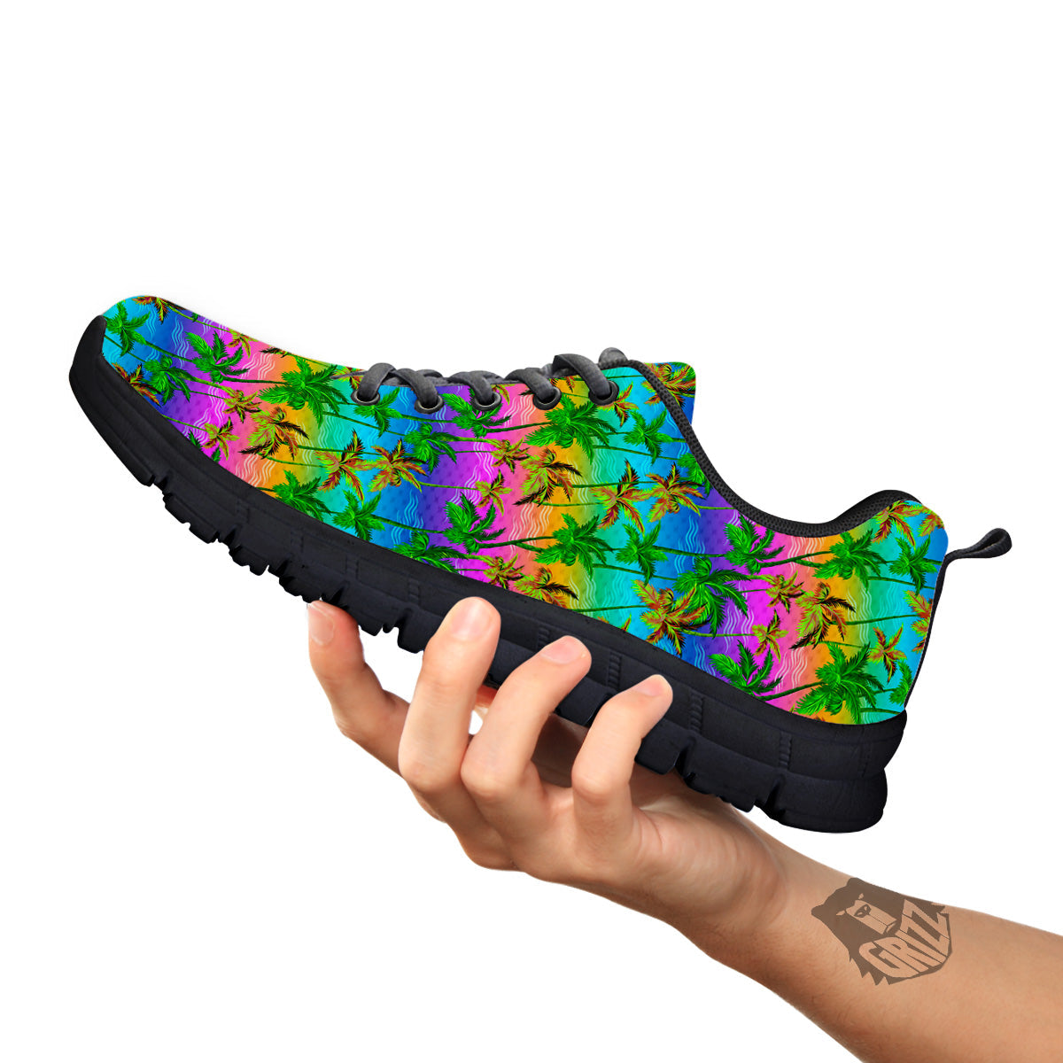 Neon Palm Tree Print Pattern Black Sneaker-grizzshop
