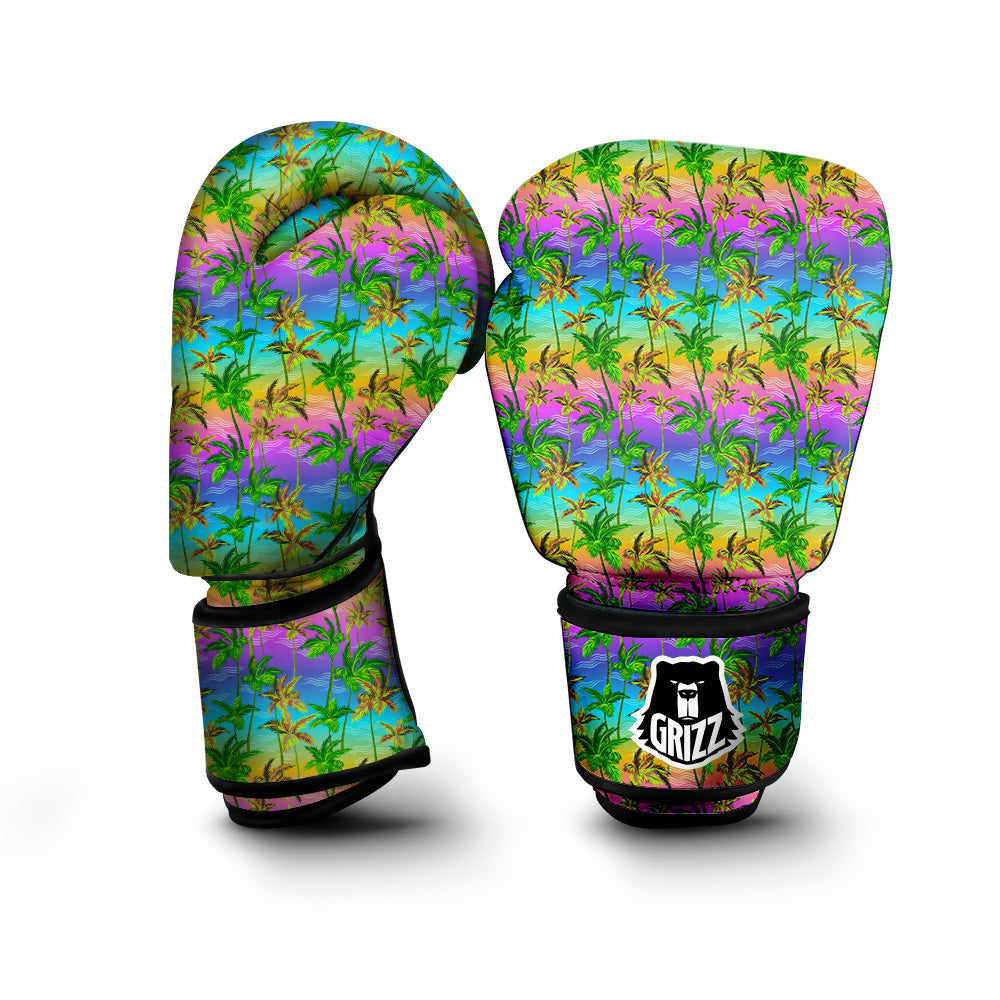 Neon Palm Tree Print Pattern Boxing Gloves-grizzshop