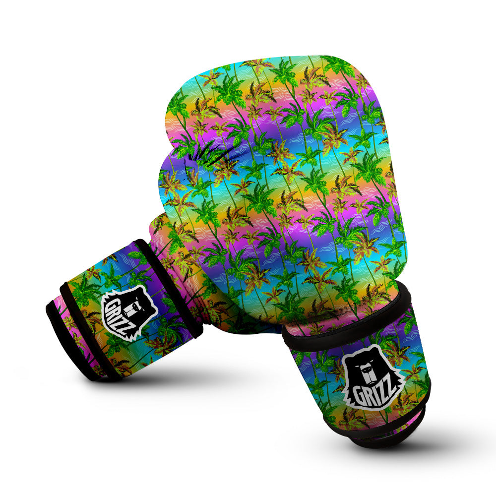 Neon Palm Tree Print Pattern Boxing Gloves-grizzshop