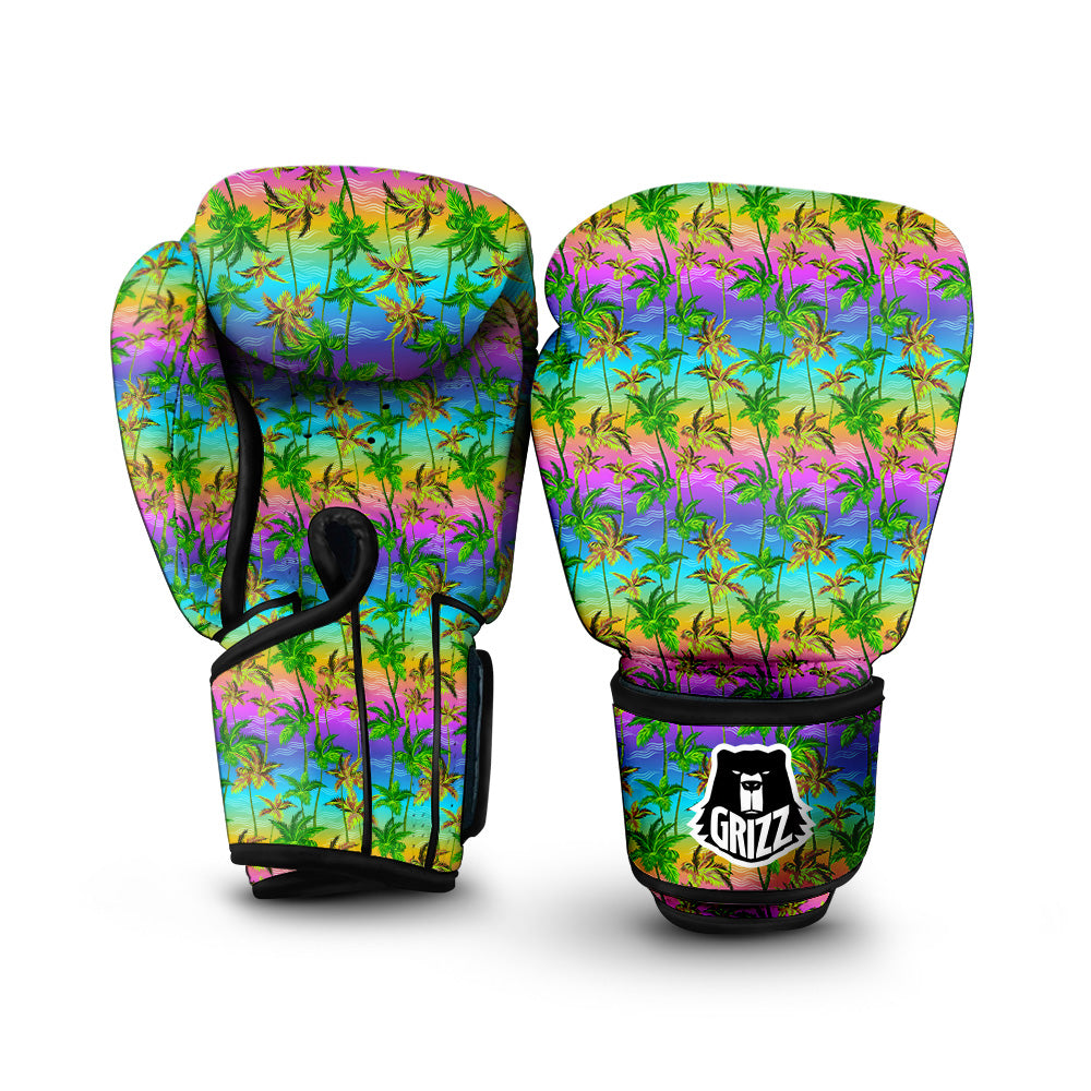 Neon Palm Tree Print Pattern Boxing Gloves-grizzshop