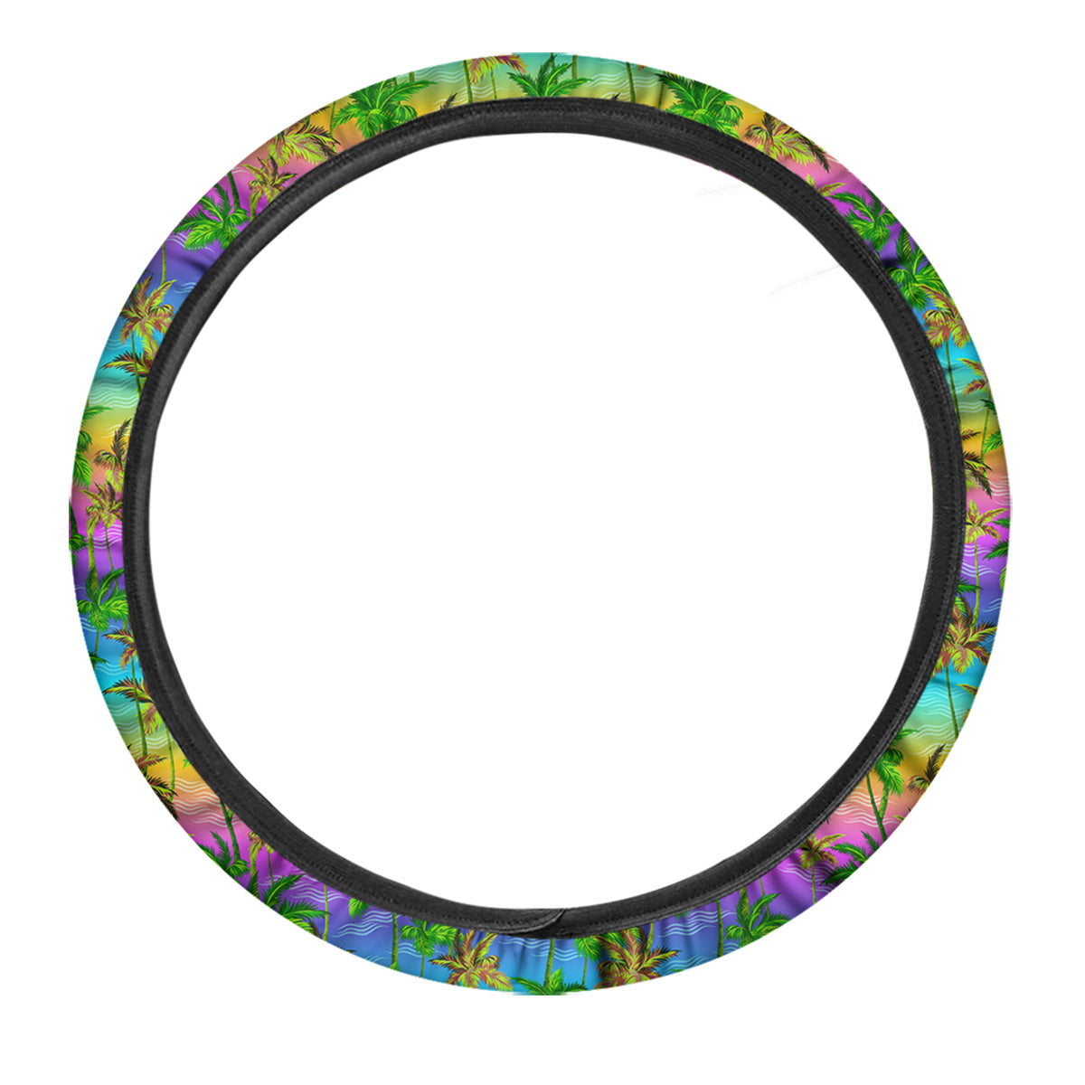 Neon Palm Tree Print Pattern Car Steering Wheel Cover-grizzshop