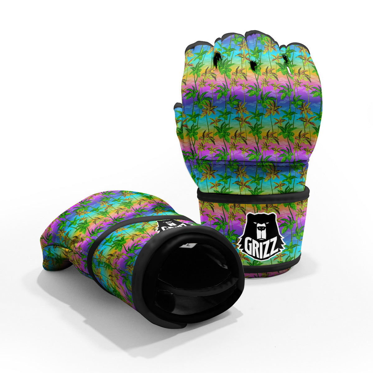 Neon Palm Tree Print Pattern MMA Gloves-grizzshop
