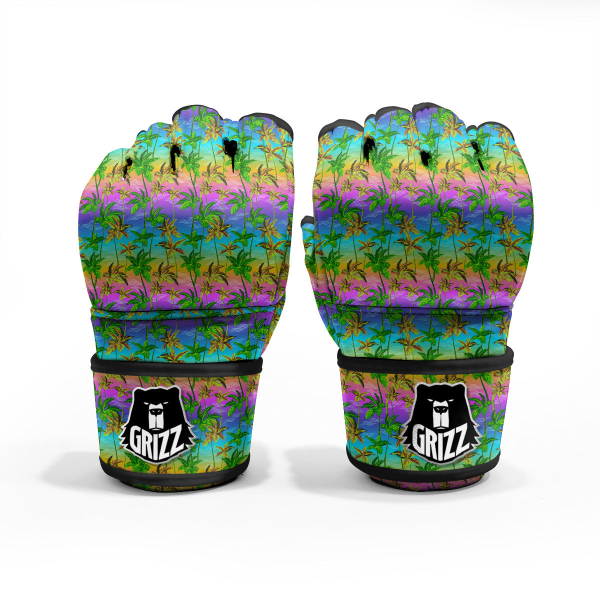 Neon Palm Tree Print Pattern MMA Gloves-grizzshop