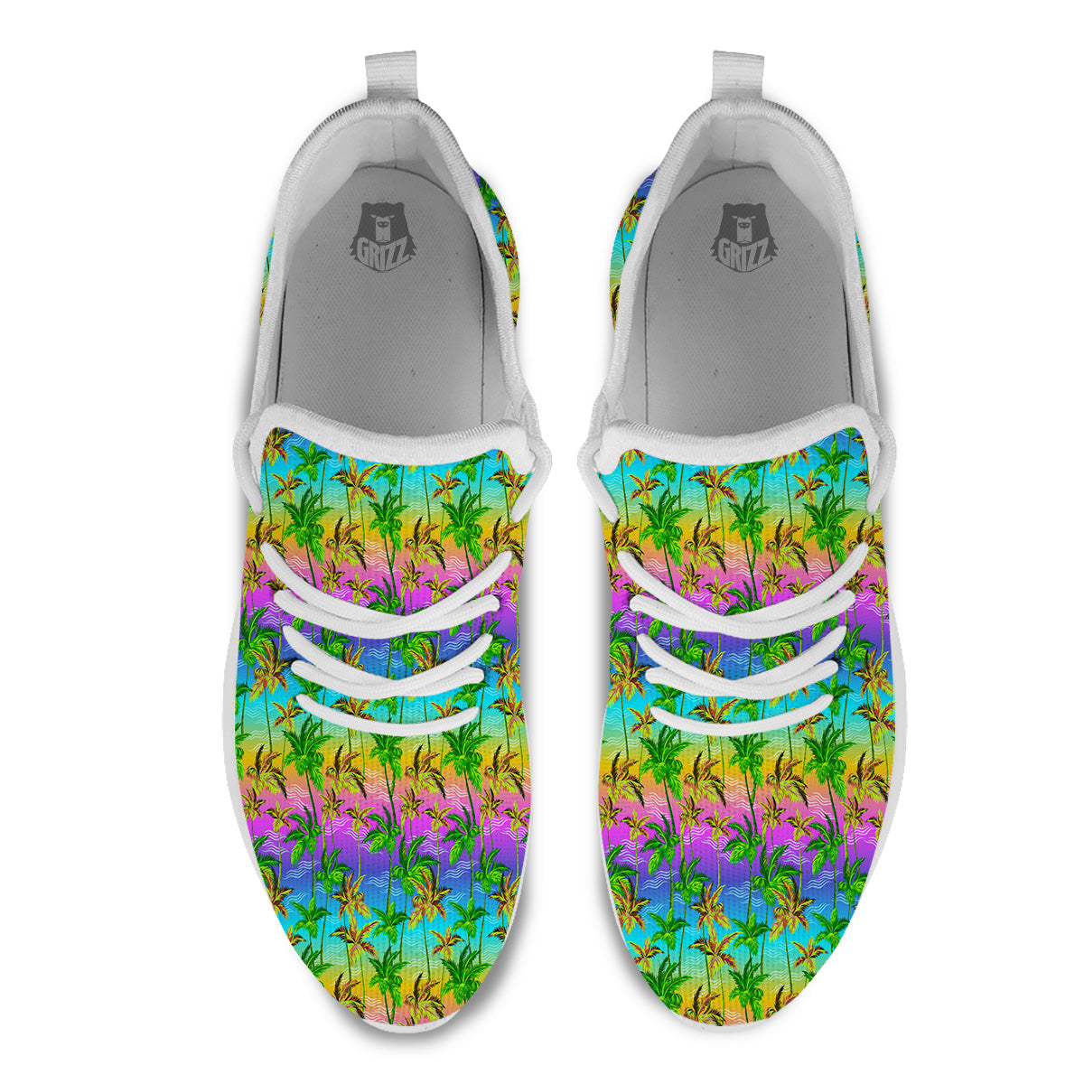 Neon Palm Tree Print Pattern White Athletic Shoes-grizzshop