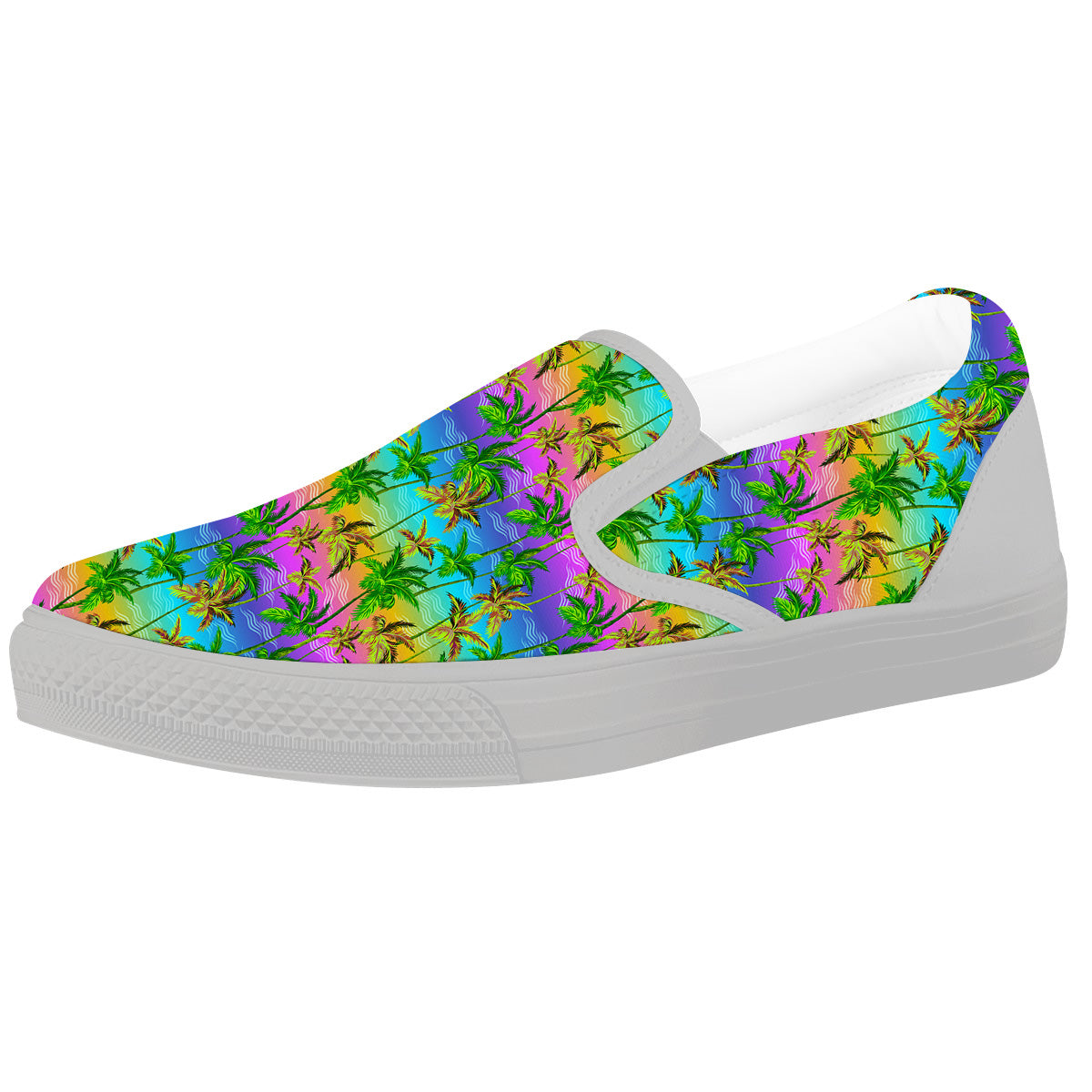 Neon Palm Tree Print Pattern White Slip On Shoes-grizzshop