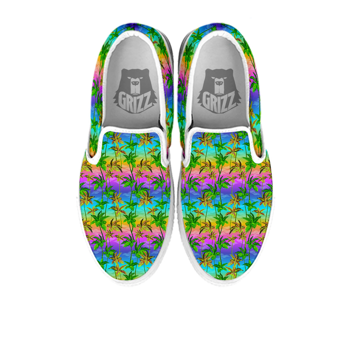 Neon Palm Tree Print Pattern White Slip On Shoes-grizzshop