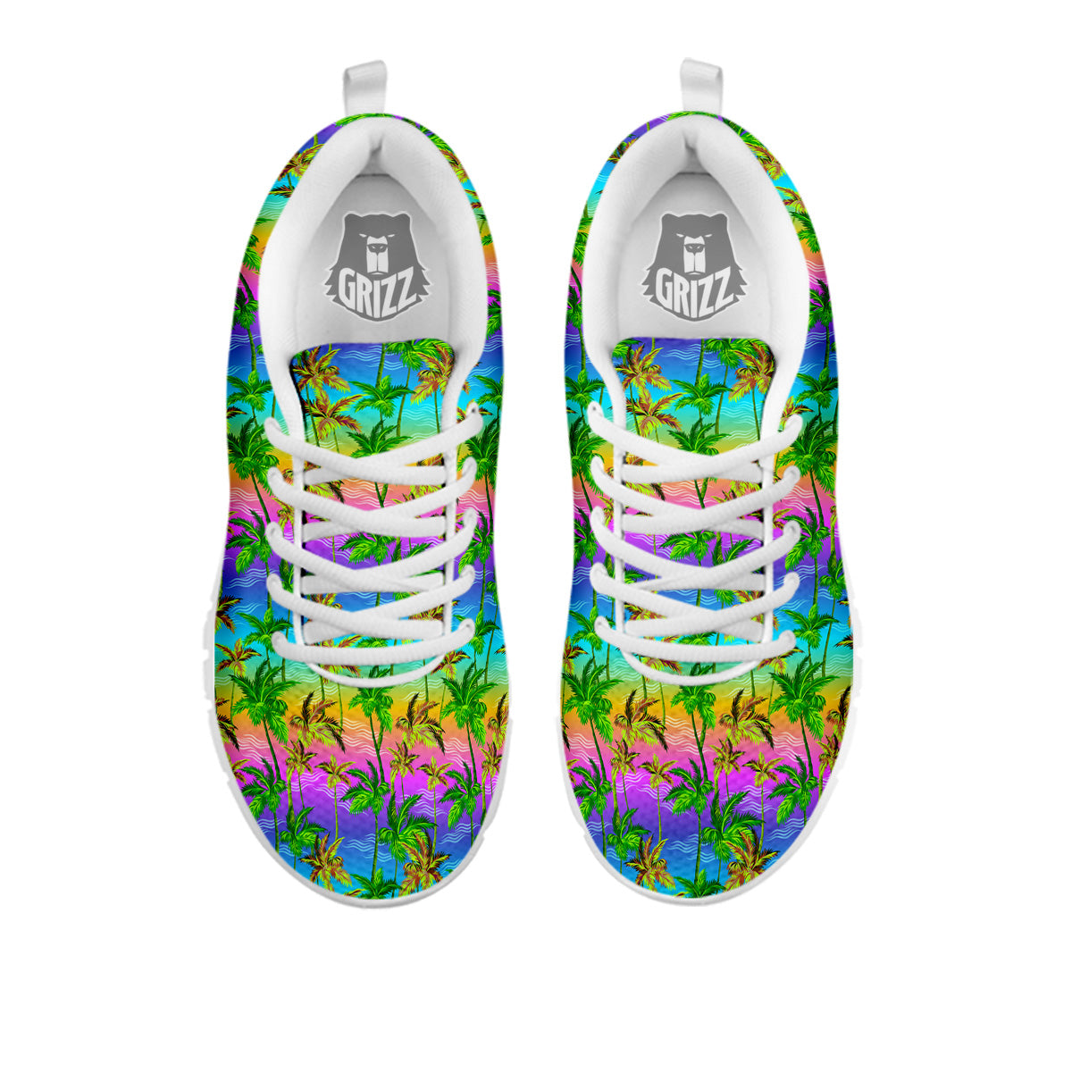 Neon Palm Tree Print Pattern White Sneaker-grizzshop
