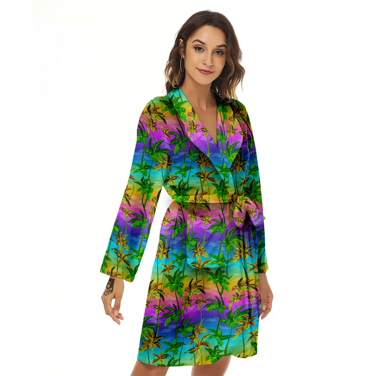 Neon Palm Tree Print Pattern Women's Robe-grizzshop
