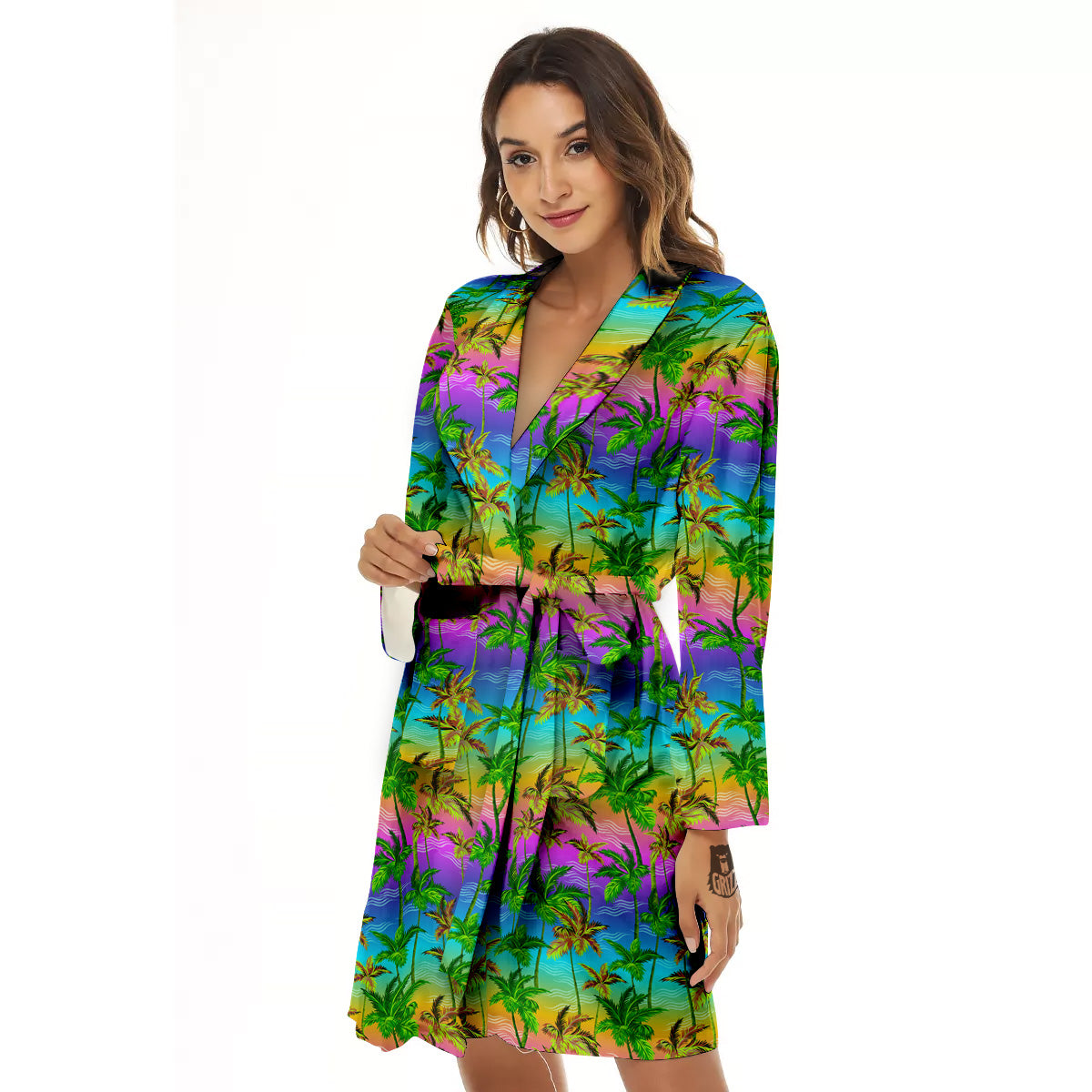 Neon Palm Tree Print Pattern Women's Robe-grizzshop