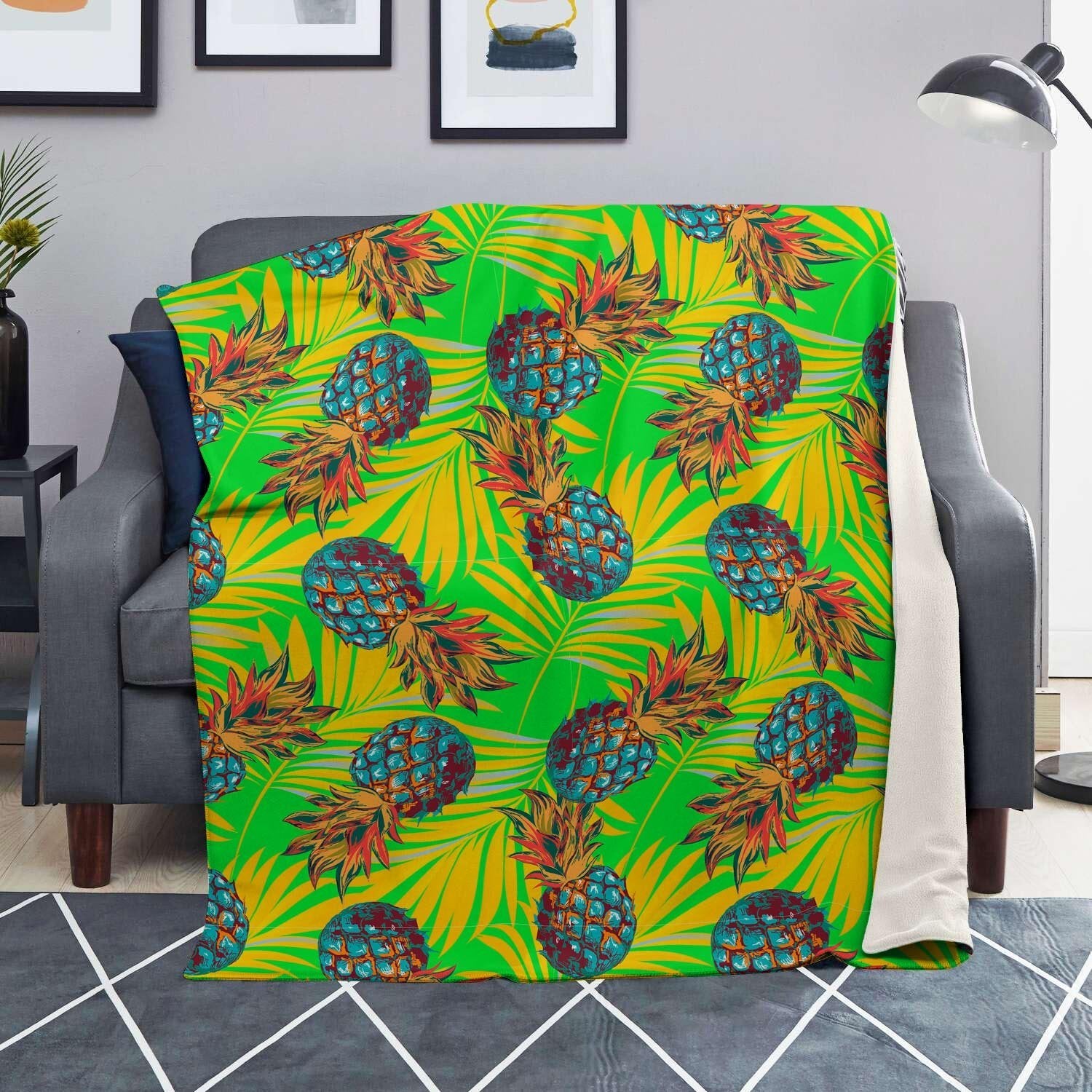 Neon Pineapple Hawaiian Print Blanket-grizzshop