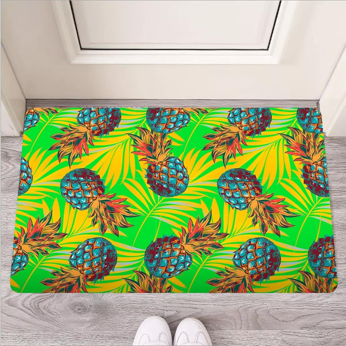 Neon Pineapple Hawaiian Print Door Mat-grizzshop