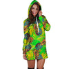 Neon Pineapple Hawaiian Print Hoodie Dress-grizzshop