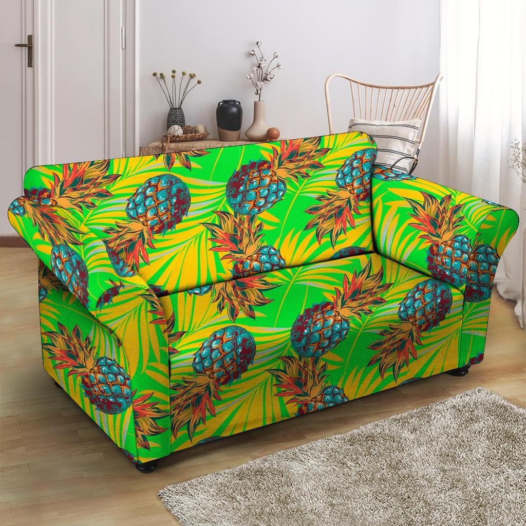 Neon Pineapple Hawaiian Print Loveseat Cover-grizzshop